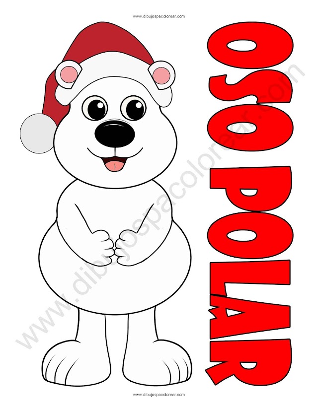 Oso Polar Temporada navideña Dibujo a color y para colorear